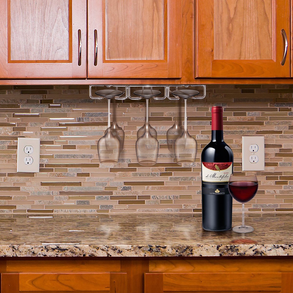 Sorbus Under Cabinet Wine Glass Rack and Stemware Holder – 3 Rows Holds up to 9 of Your Most Delicate Glassware - Image 3