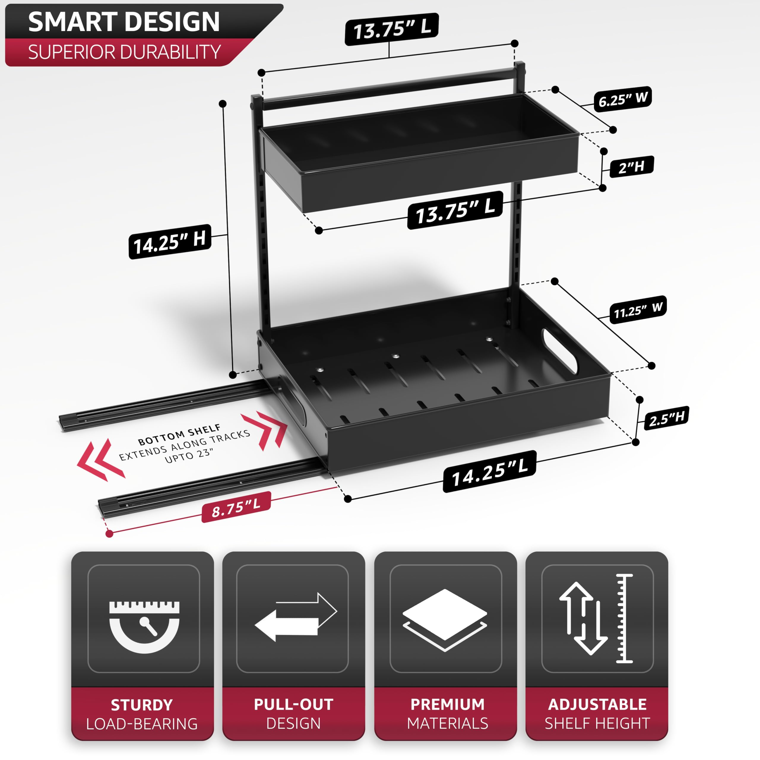 Sorbus Under Sink Organizer with Sliding Tracks – Pull Out Cabinet Organizer with Drawer & Installation Rails – Under Cabinet Bathroom Storage Organizer for Kitchen, Pantry, or Vanity –Black 1 Pack - Image 2