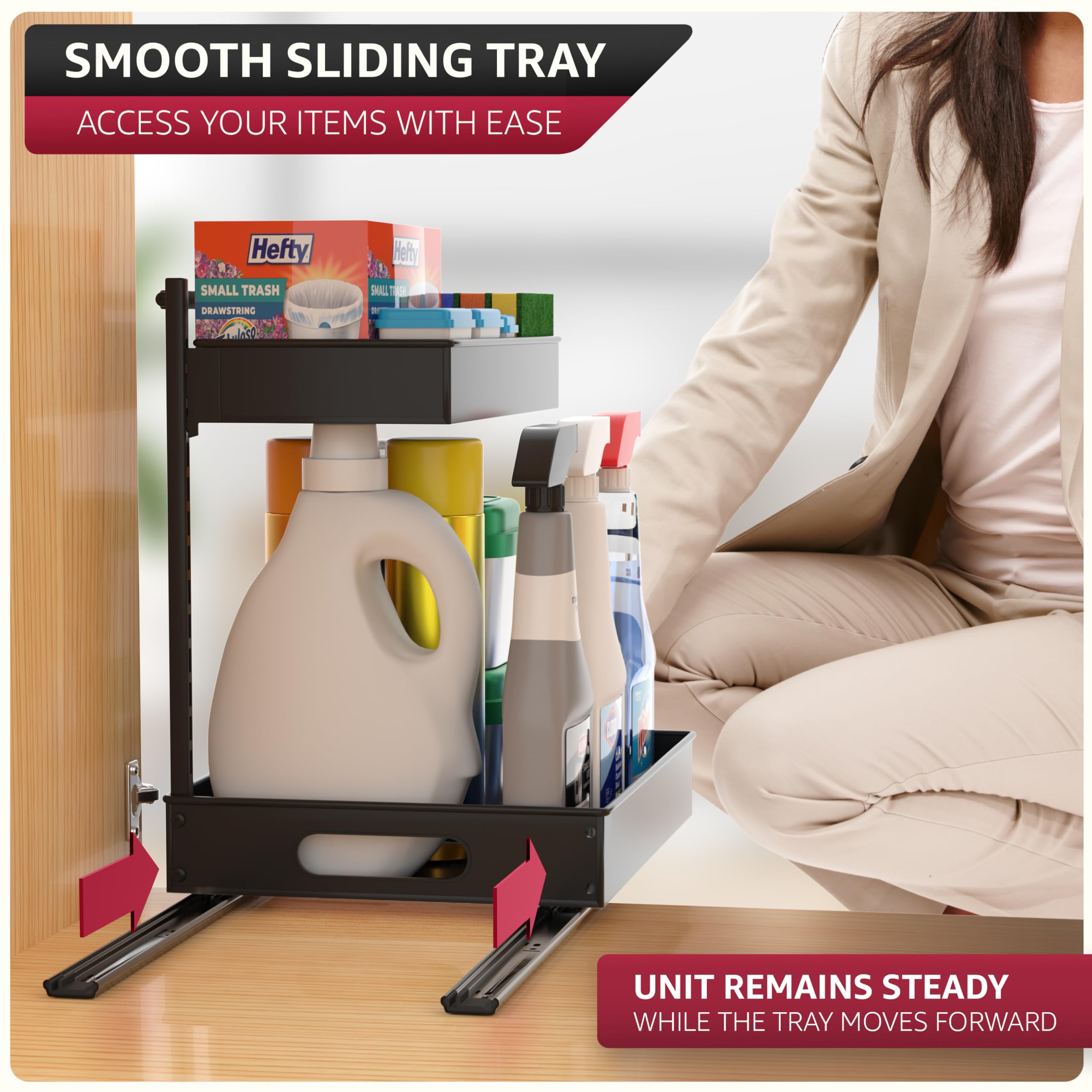 Sorbus Under Sink Organizer with Sliding Tracks – Pull Out Cabinet Organizer with Drawer & Installation Rails – Under Cabinet Bathroom Storage Organizer for Kitchen, Pantry, or Vanity –Black 1 Pack - Image 4