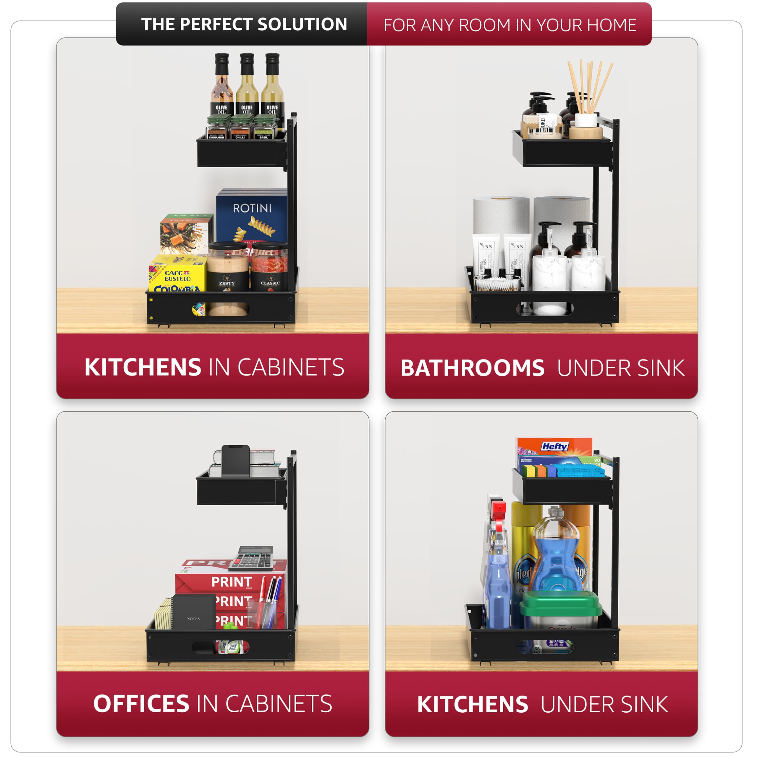 Sorbus Under Sink Organizer with Sliding Tracks – Pull Out Cabinet Organizer with Drawer & Installation Rails – Under Cabinet Bathroom Storage Organizer for Kitchen, Pantry, or Vanity –Black 1 Pack - Image 6