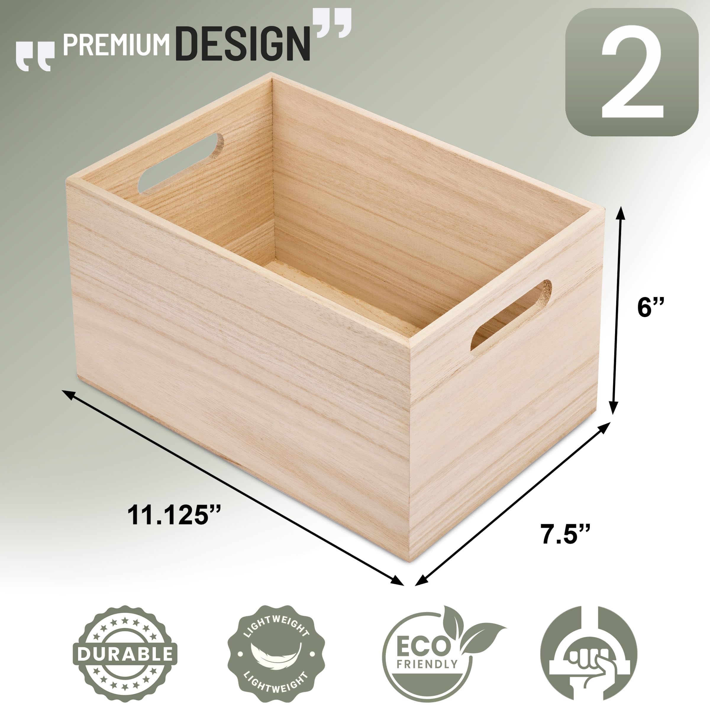 Sorbus Unfinished Wood Crates - Organizer Bins, Wooden Box for Pantry Organizer Storage, Closet, Arts & Crafts, Cabinet Organizers, Containers for Organizing (2 Pack) - Image 6