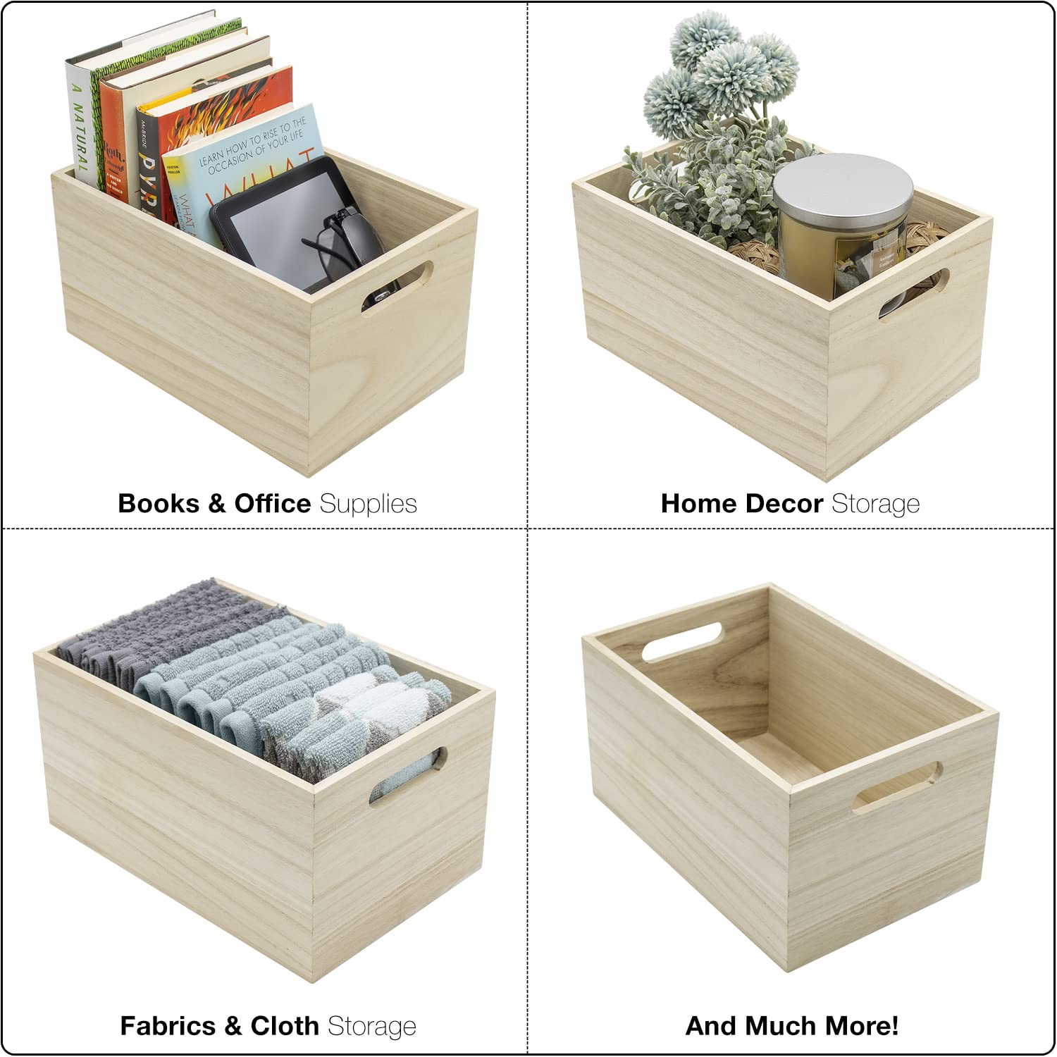 Sorbus Unfinished Wood Crates - Organizer Bins, Wooden Box for Pantry Organizer Storage, Closet, Arts & Crafts, Cabinet Organizers, Containers for Organizing (2 Pack) - Image 7