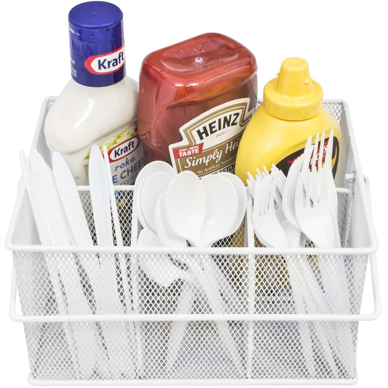 Sorbus® Utensil Caddy — Silverware, Napkin Holder, and Condiment Organizer — Multi-Purpose Steel Mesh Caddy—Ideal for Kitchen, Dining, Entertaining, Tailgating, Picnics, and much more (White) - Image 6