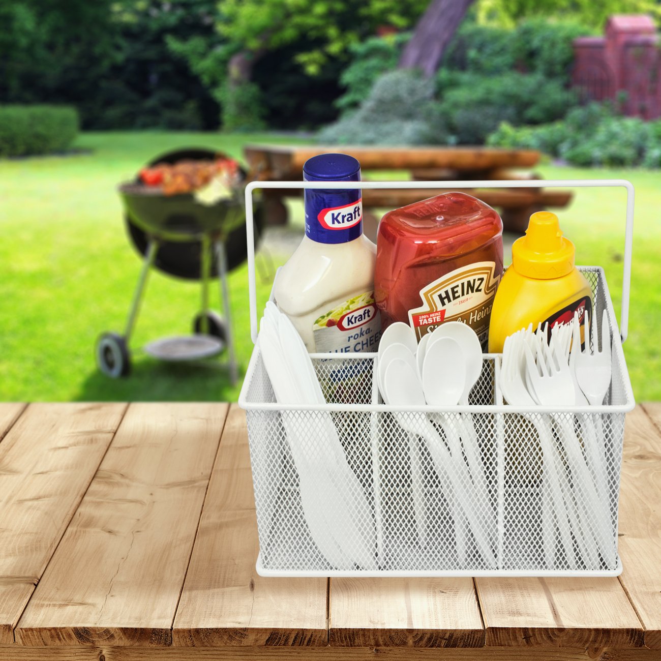 Sorbus® Utensil Caddy — Silverware, Napkin Holder, and Condiment Organizer — Multi-Purpose Steel Mesh Caddy—Ideal for Kitchen, Dining, Entertaining, Tailgating, Picnics, and much more (White) - Image 7