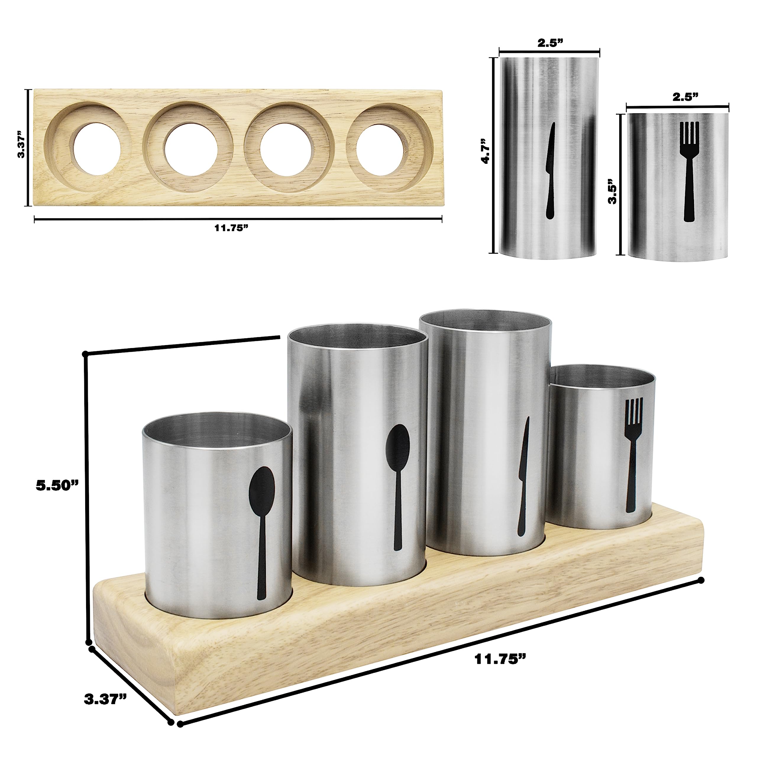 Sorbus Utensil Holder,Upright Silverware Holder with Caddy for Spoons, Knives and Forks, Entertaining,Stainless Steel Cutlery Organizer with Bamboo Wood Base - Image 3