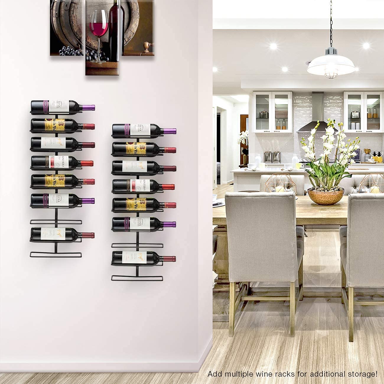 Sorbus Wall Mount Wine Rack 3-Pack – Holds 9 Bottles Each – Black Metal Wine Bottle Holders for Wall, Modern Wine Rack for Home Bar, Kitchen - Image 4