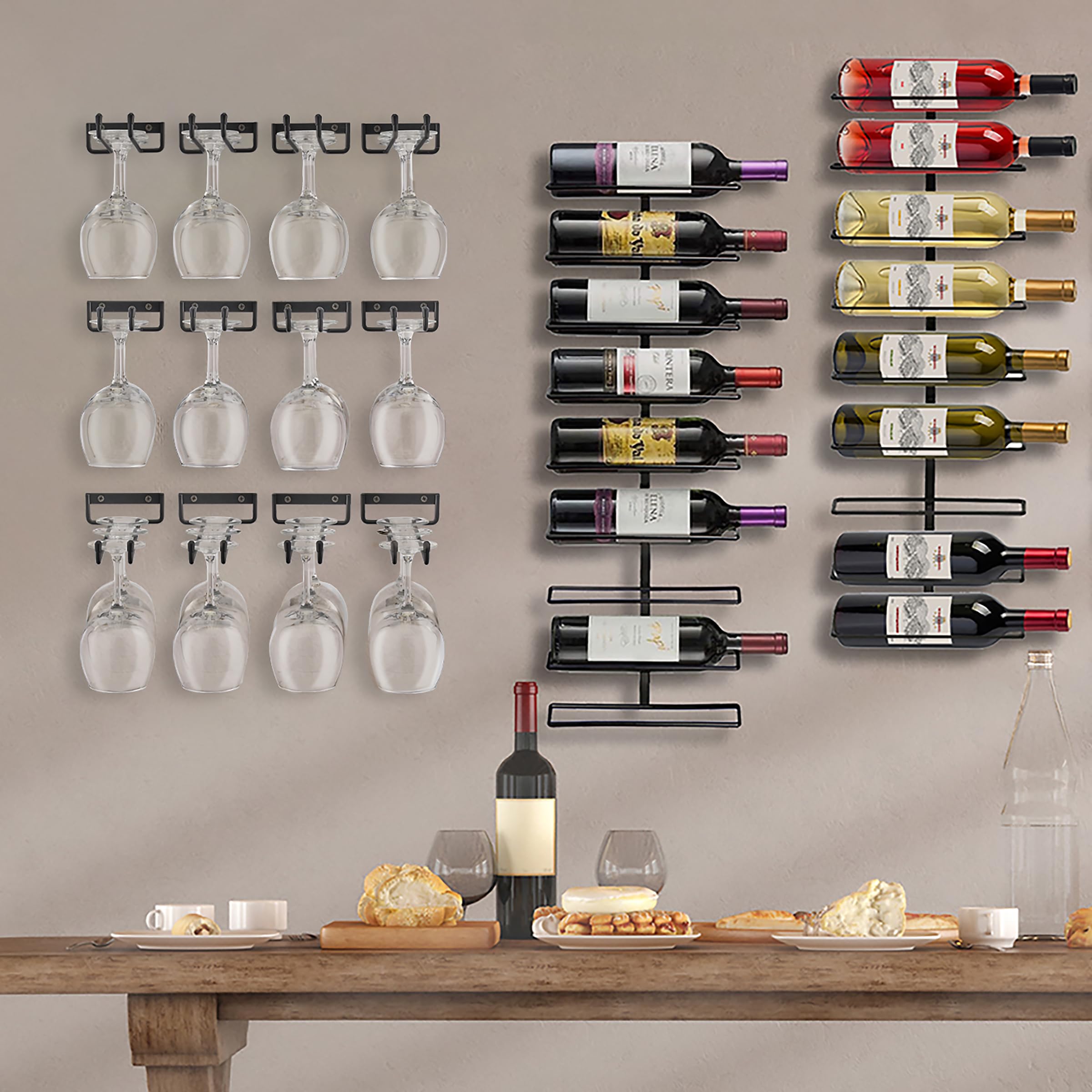 Sorbus Wall Mount Wine Rack + Under Cabinet Wine Glass Holder Set - Wine Rack Wall Mounted for Wine Bottles, Champagne, and Wine Glasses - Complete Your Home Bar & Wine Kitchen Storage, 1 Pack - Image 3