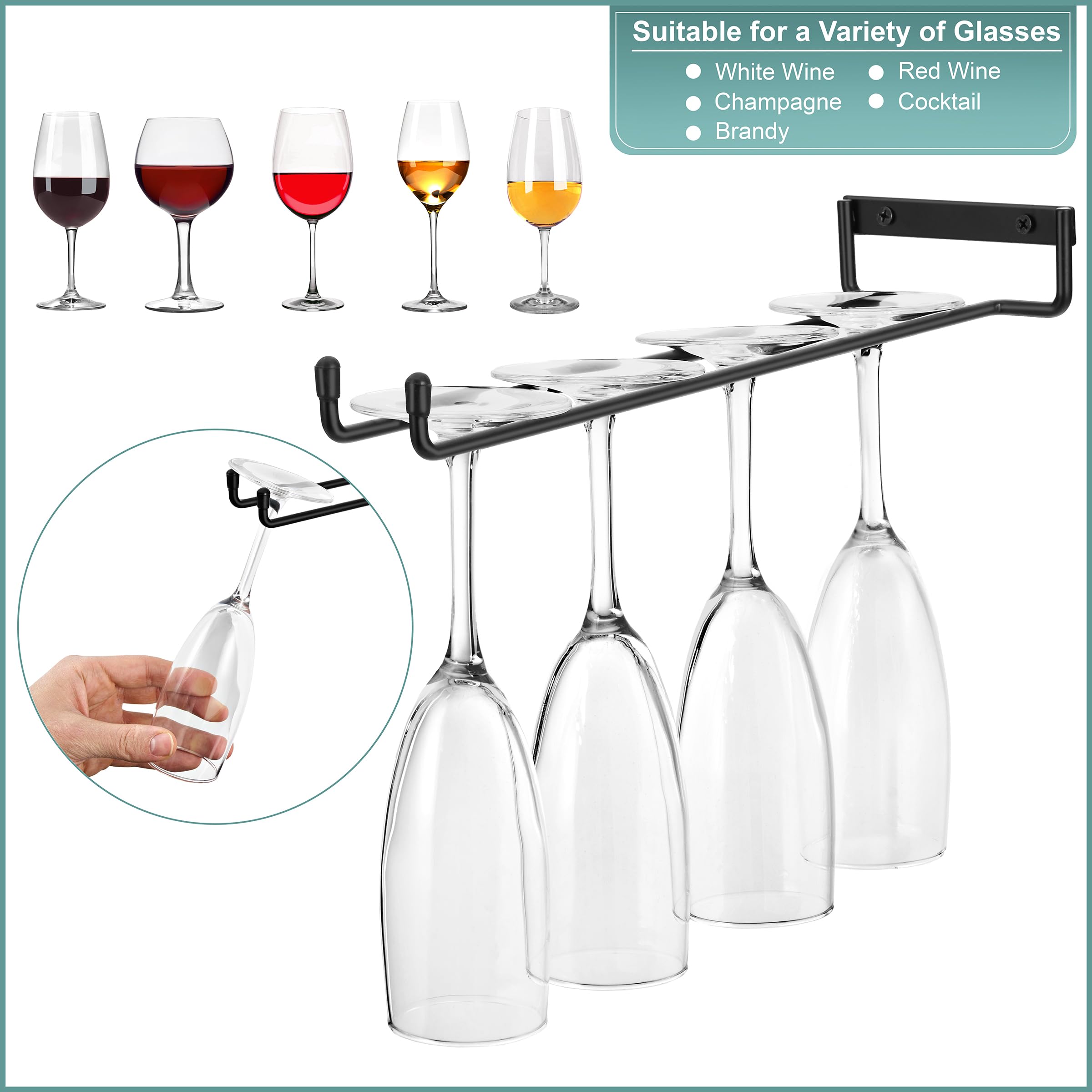 Sorbus Wall Mount Wine Rack + Under Cabinet Wine Glass Holder Set - Wine Rack Wall Mounted for Wine Bottles, Champagne, and Wine Glasses - Complete Your Home Bar & Wine Kitchen Storage, 1 Pack - Image 4