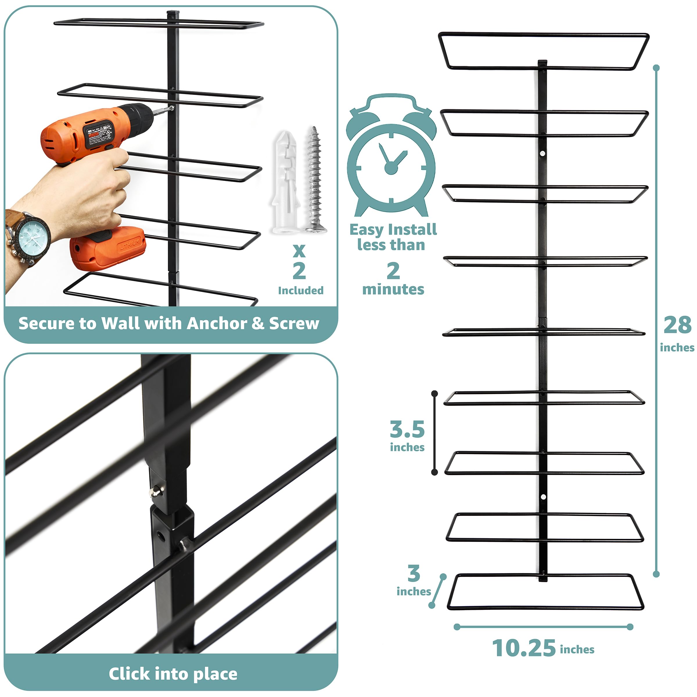 Sorbus Wall Mount Wine Rack + Under Cabinet Wine Glass Holder Set - Wine Rack Wall Mounted for Wine Bottles, Champagne, and Wine Glasses - Complete Your Home Bar & Wine Kitchen Storage, 1 Pack - Image 5