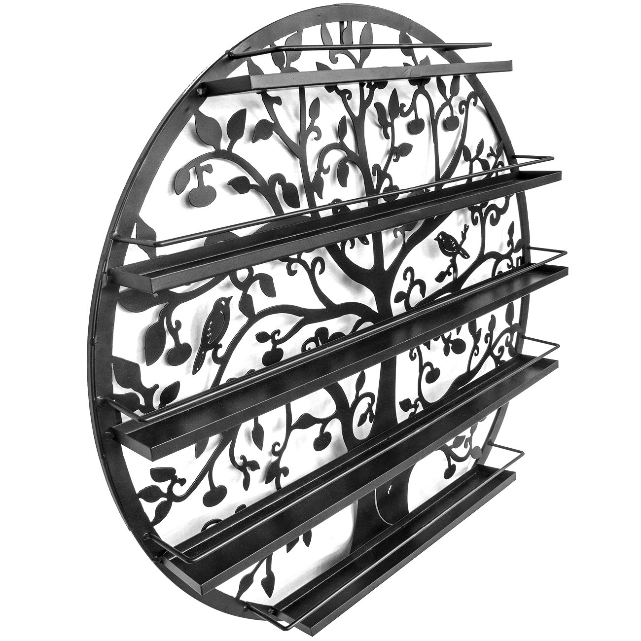 Sorbus Wall Mounted 5 Tier Nail Polish Rack Holder - Tree Silhouette Round Metal Salon Wall Art Display (Black) - Image 3