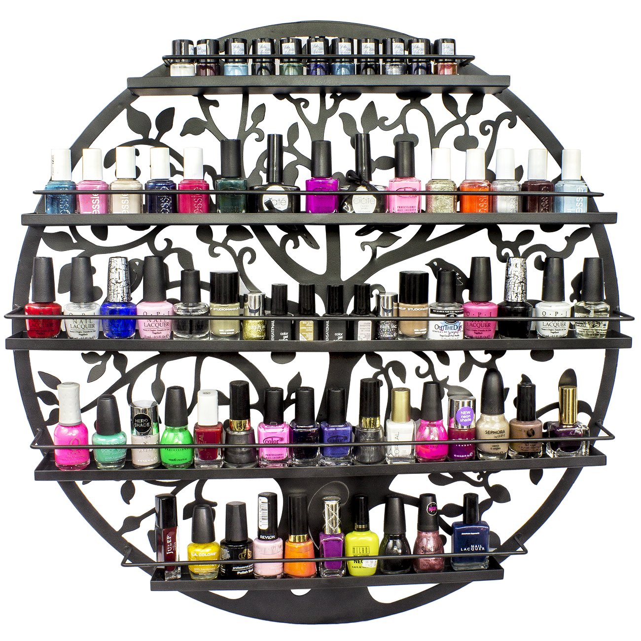 Sorbus Wall Mounted 5 Tier Nail Polish Rack Holder - Tree Silhouette Round Metal Salon Wall Art Display (Black) - Image 5