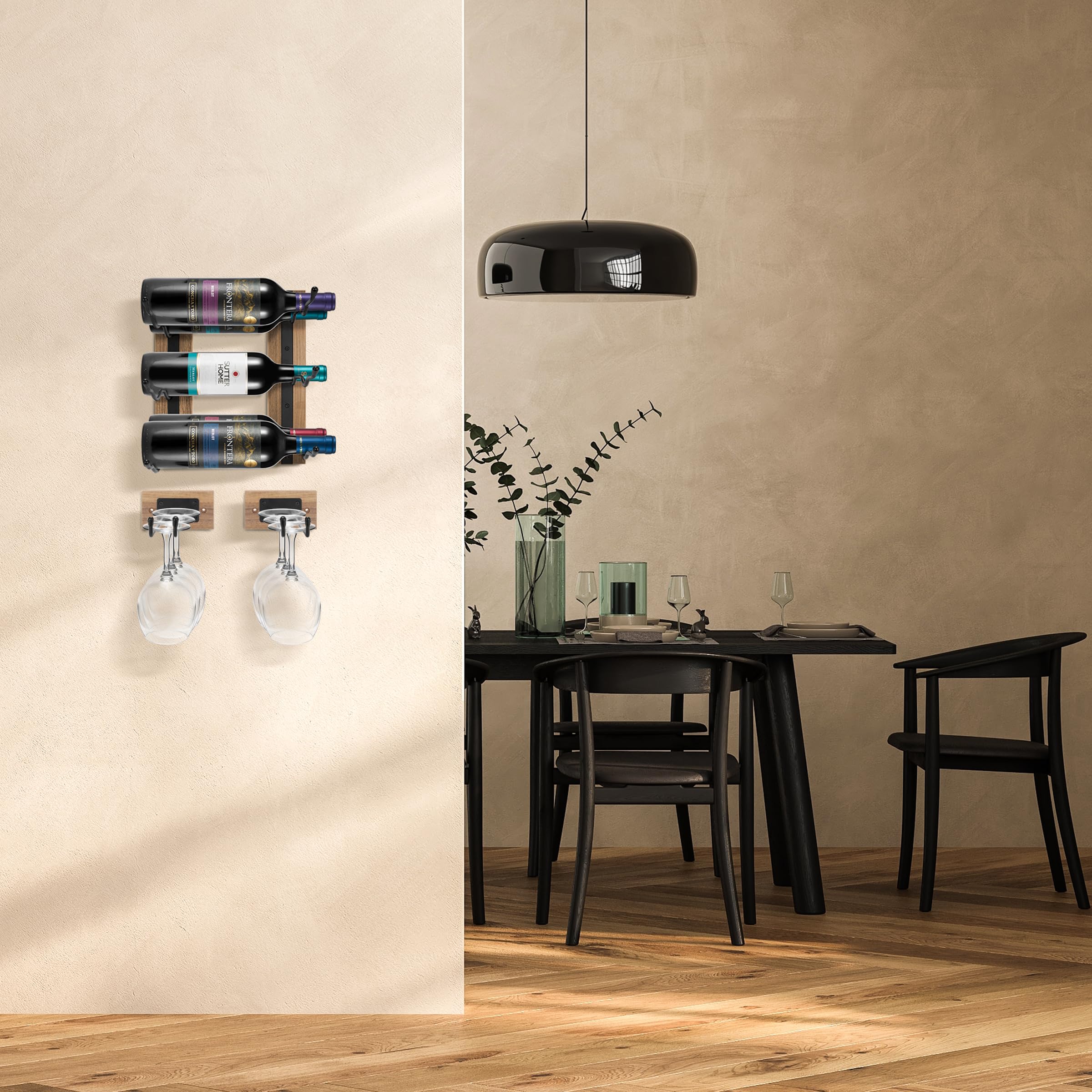 Sorbus Wall Mounted Wine Glass Stemware Rack Set - Wire & Wood Wine Rack Wall Mounted for Wine Glasses, Champagne Glasses, and Drinkware - Complete Your Home Bar & Kitchen Storage, Mahogany - Image 3