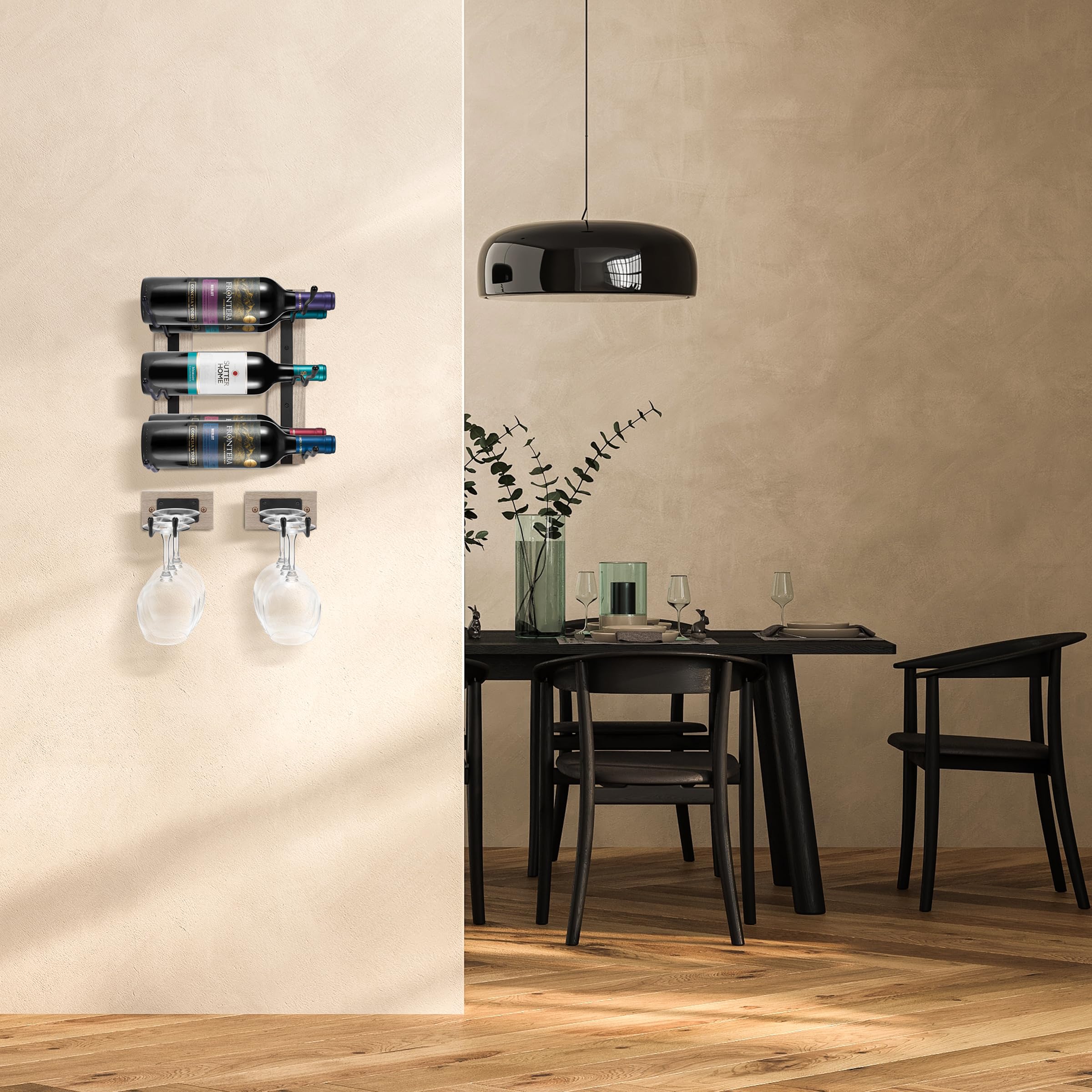Sorbus Wall Mounted Wine Rack + Stemware Rack Set - Wire & Wood Wine Rack Wall Mounted for Bottles, Liquor, Champagne, Wine Glasses, Champagne Glasses for Home Bar - Image 3
