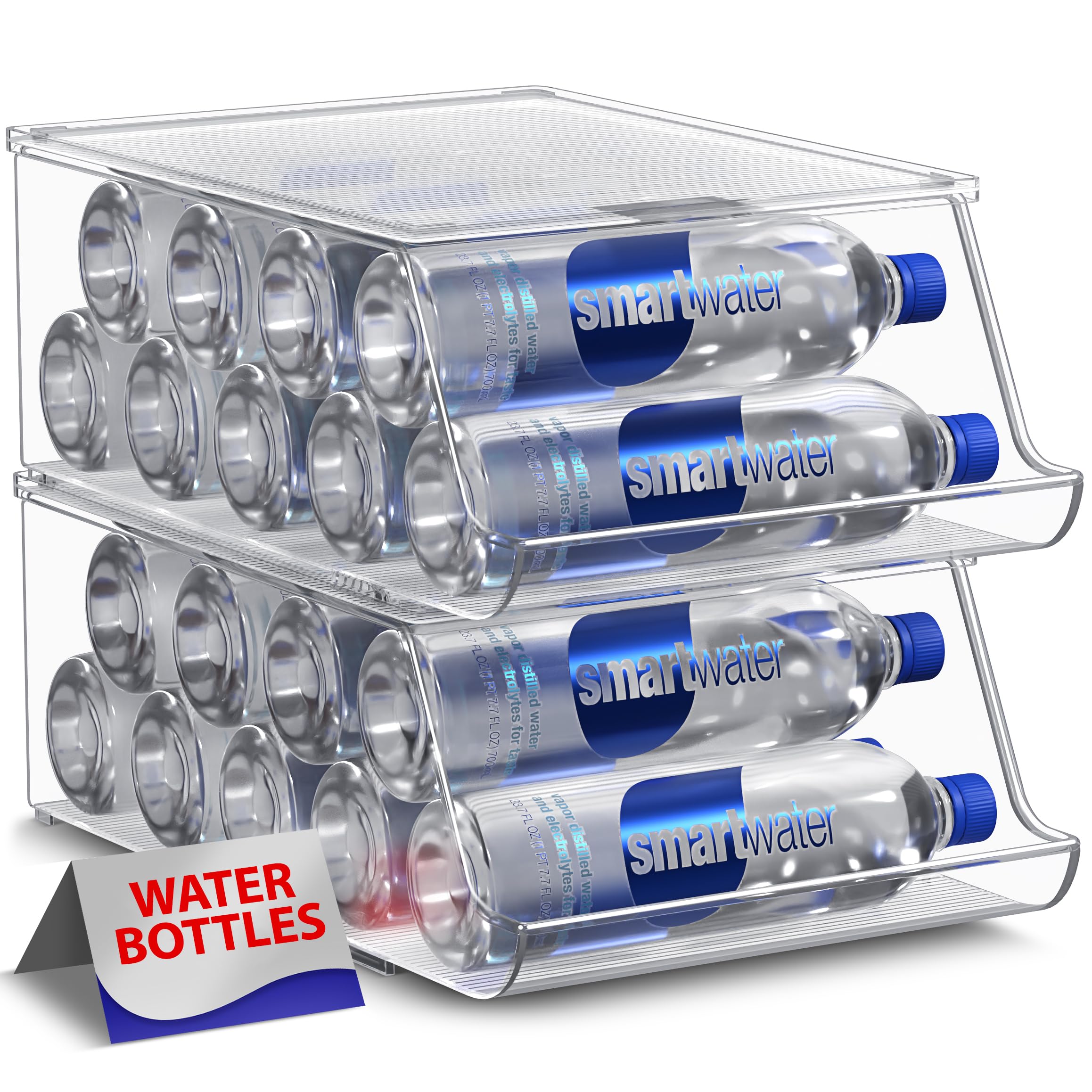 Sorbus Water Bottle Organizer for Fridge with Lid – Holds 9 Bottles – Stackable Drink Organizer for Refrigerator, Pantry, or Countertop – Clear BPA-Free Plastic Bottle Storage Holder