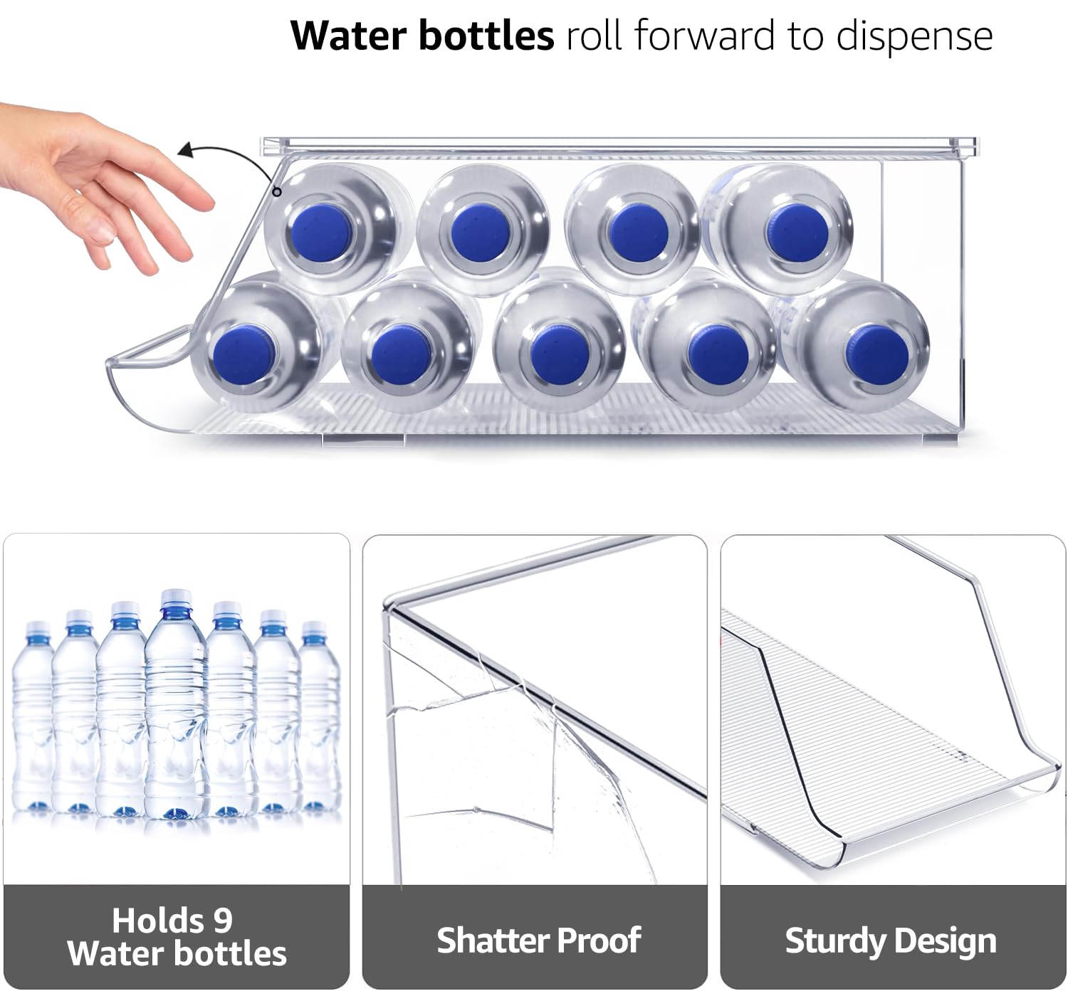 Sorbus Water Bottle Organizer for Fridge with Lid – Holds 9 Bottles – Stackable Drink Organizer for Refrigerator, Pantry, or Countertop – Clear BPA-Free Plastic Bottle Storage Holder - Image 4
