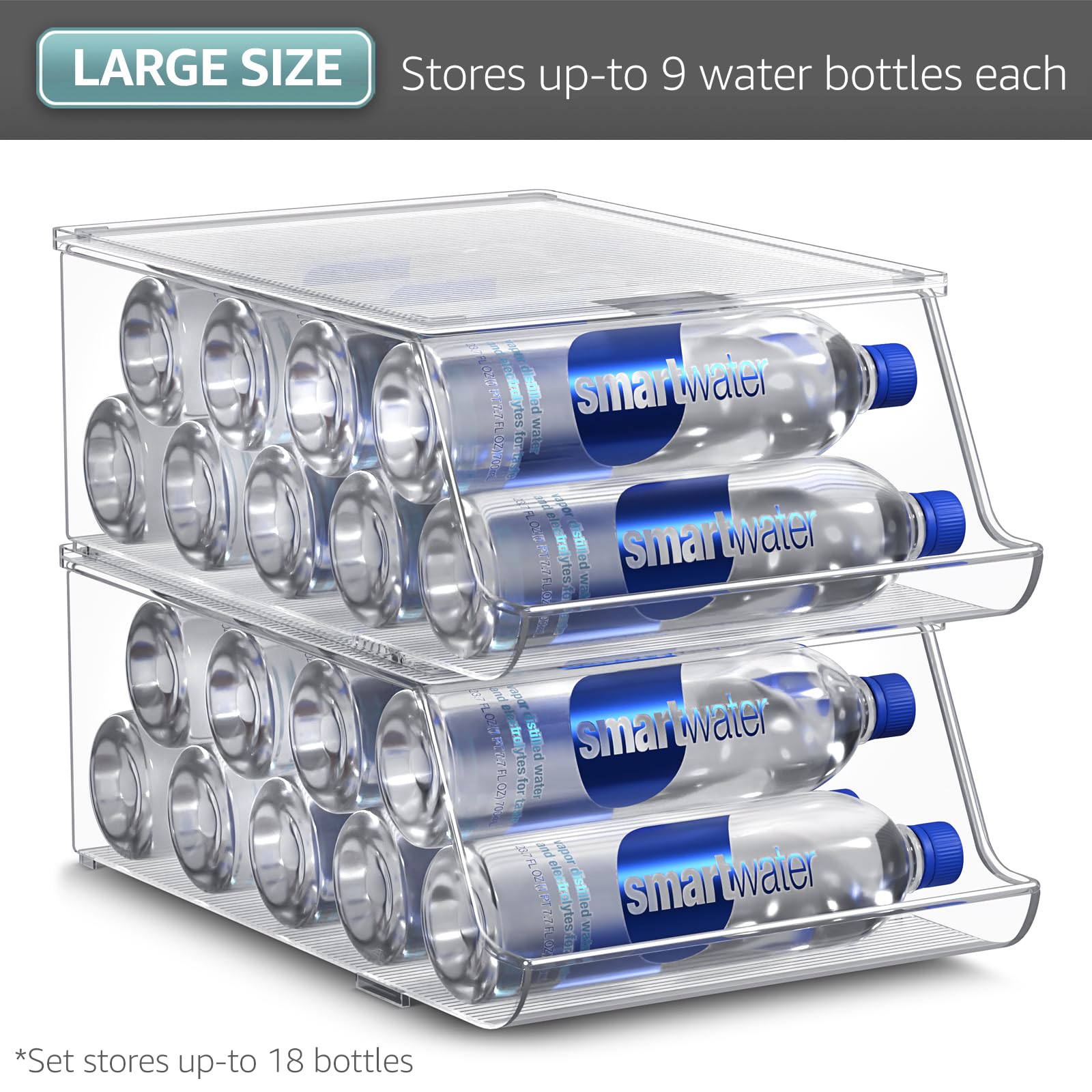 Sorbus Water Bottle Organizer for Fridge with Lid – Holds 9 Bottles – Stackable Drink Organizer for Refrigerator, Pantry, or Countertop – Clear BPA-Free Plastic Bottle Storage Holder - Image 7