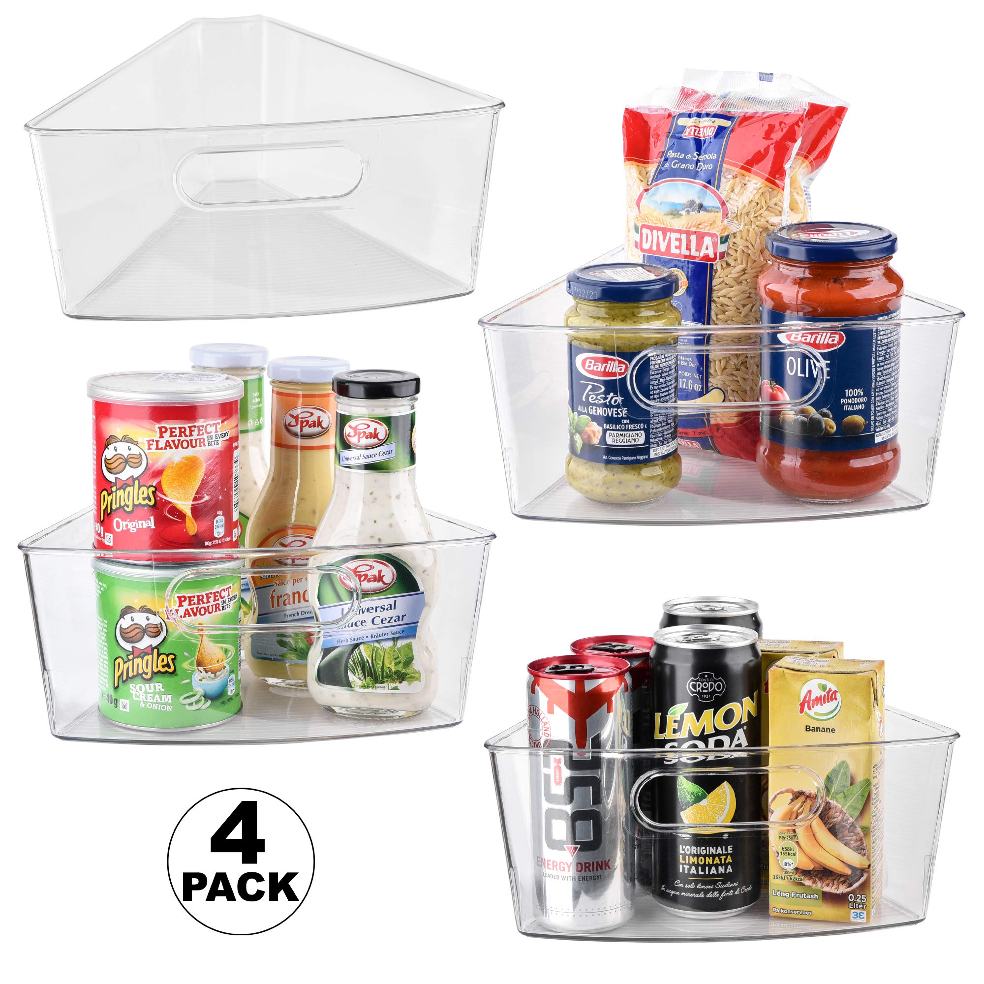 Sorbus Wedge Storage Bin Organizer Lazy Susan organizer with Front Handle for Corner Cabinet, Great Sector Shaped Container Bins for Kitchen, Pantry, Bathroom, Clear Plastic (4-Pack) - Image 7