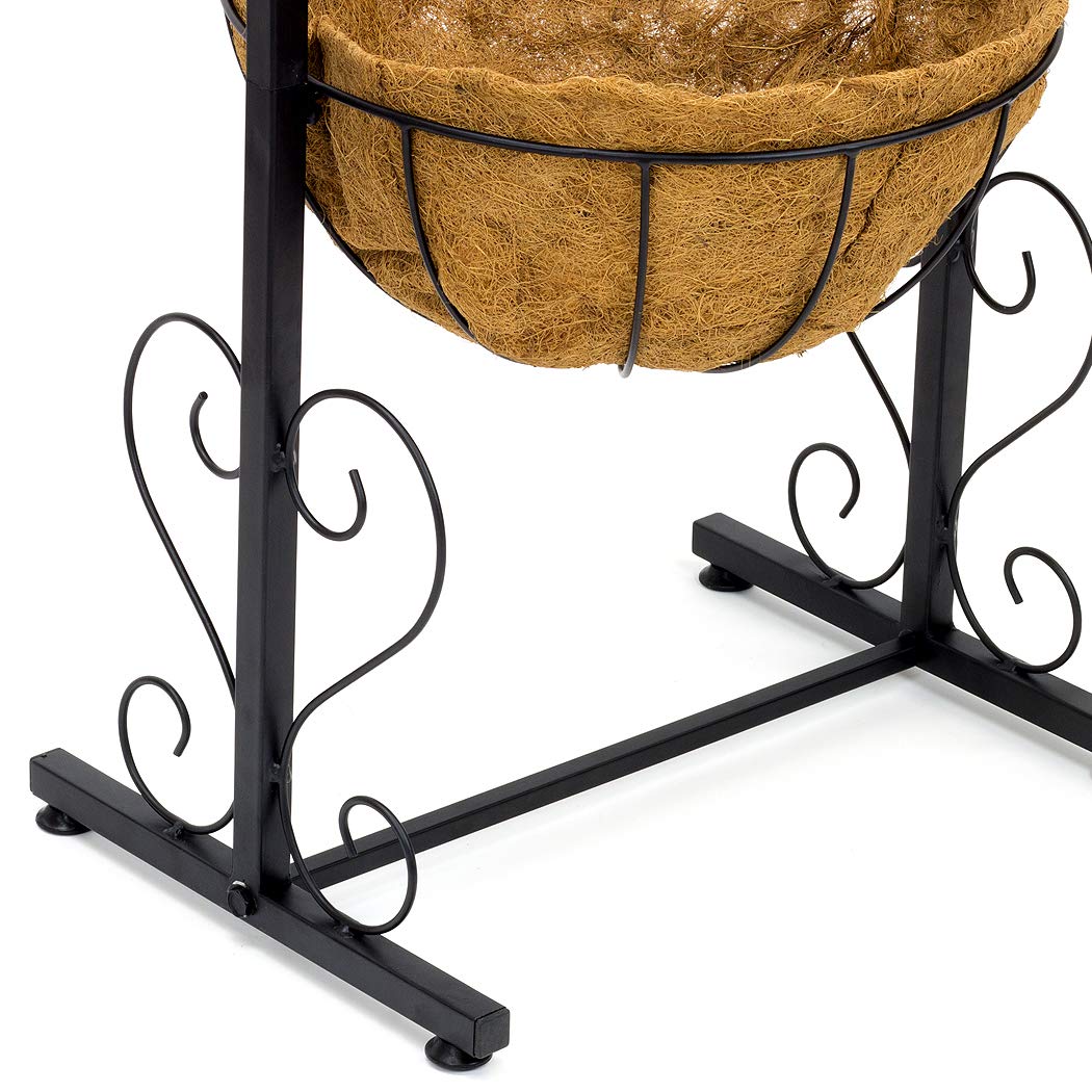 Sorbus Welcome Planter Basket Stand with Coco Liner, Stylish Flower, Plant, and Outdoor Décor for Home, Garden, Patio, Deck, Black Metal - Image 7