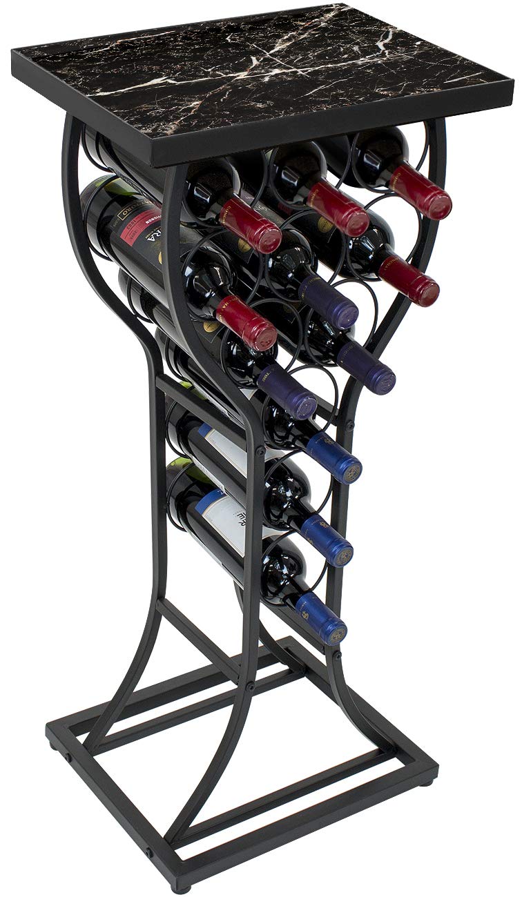 Sorbus Wine Rack Console for Home Bar - Mini Wine Stand with Faux Black Marble Table Top - Durable Metal Freestanding Wine Storage Cabinet Shelf - Wine Racks Free Standing Floor Holds 11 Wine Bottles - Image 3