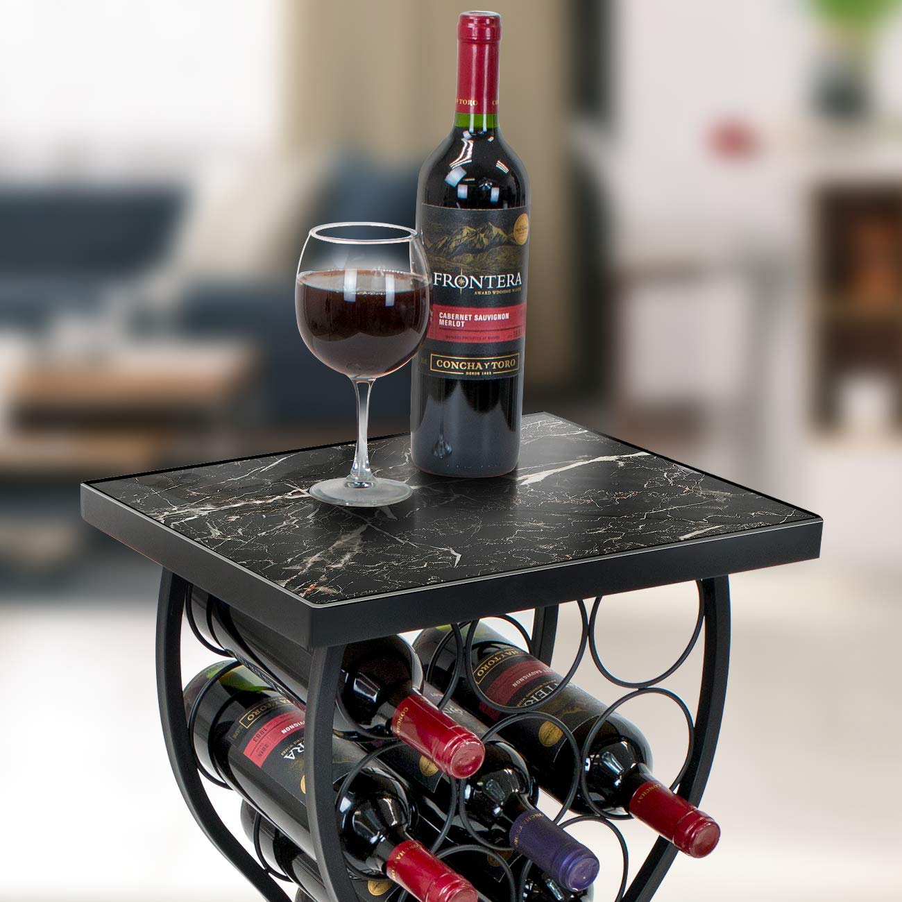 Sorbus Wine Rack Console for Home Bar - Mini Wine Stand with Faux Black Marble Table Top - Durable Metal Freestanding Wine Storage Cabinet Shelf - Wine Racks Free Standing Floor Holds 11 Wine Bottles - Image 6