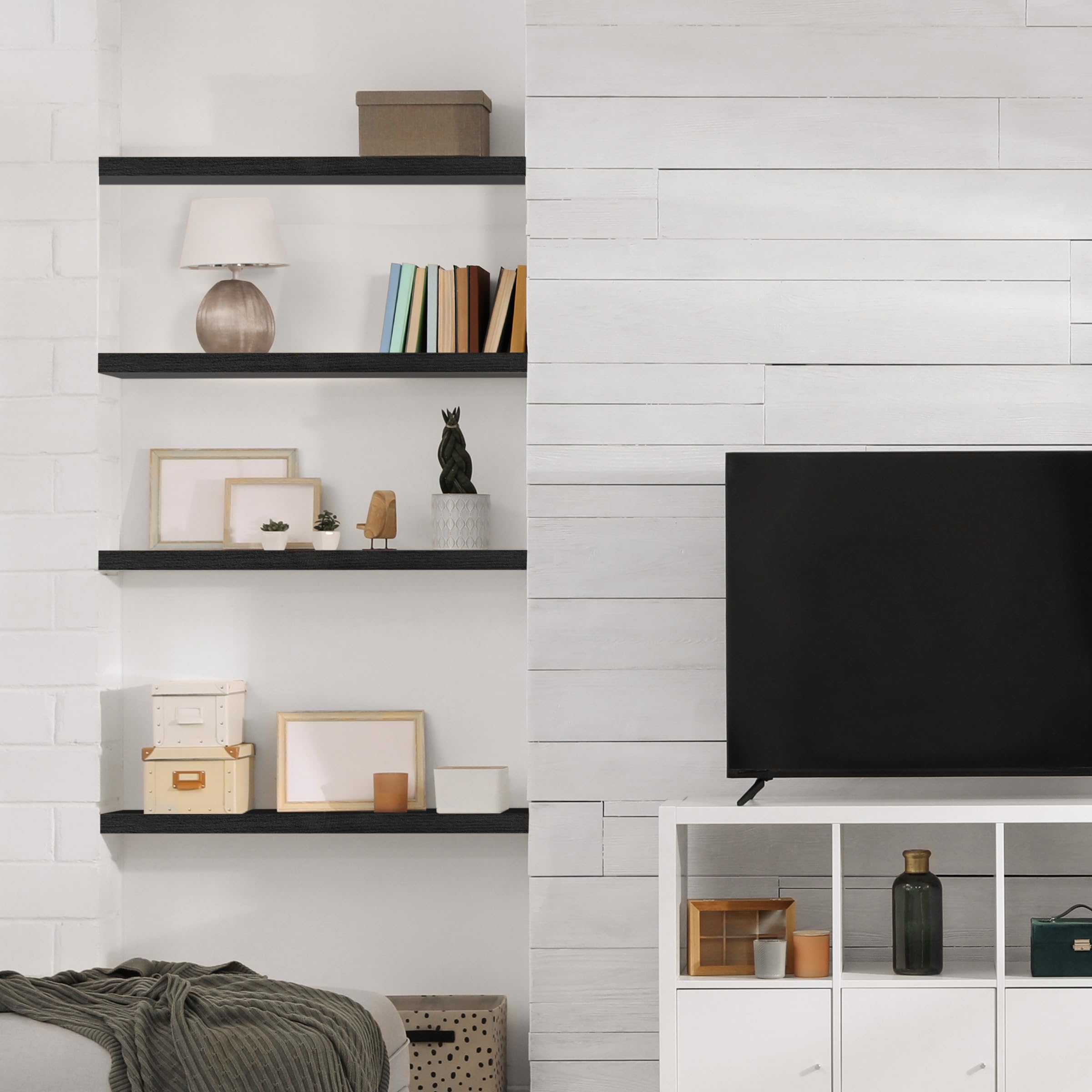 Sorbus Wood Floating Shelves for Wall - 24” Solid Wood Wall Shelves for Bathroom Decor, Books, Bedroom & Living Room - Set of 2 Black Wall Mounted Kitchen Shelves - Durable Solid Pine - Image 8