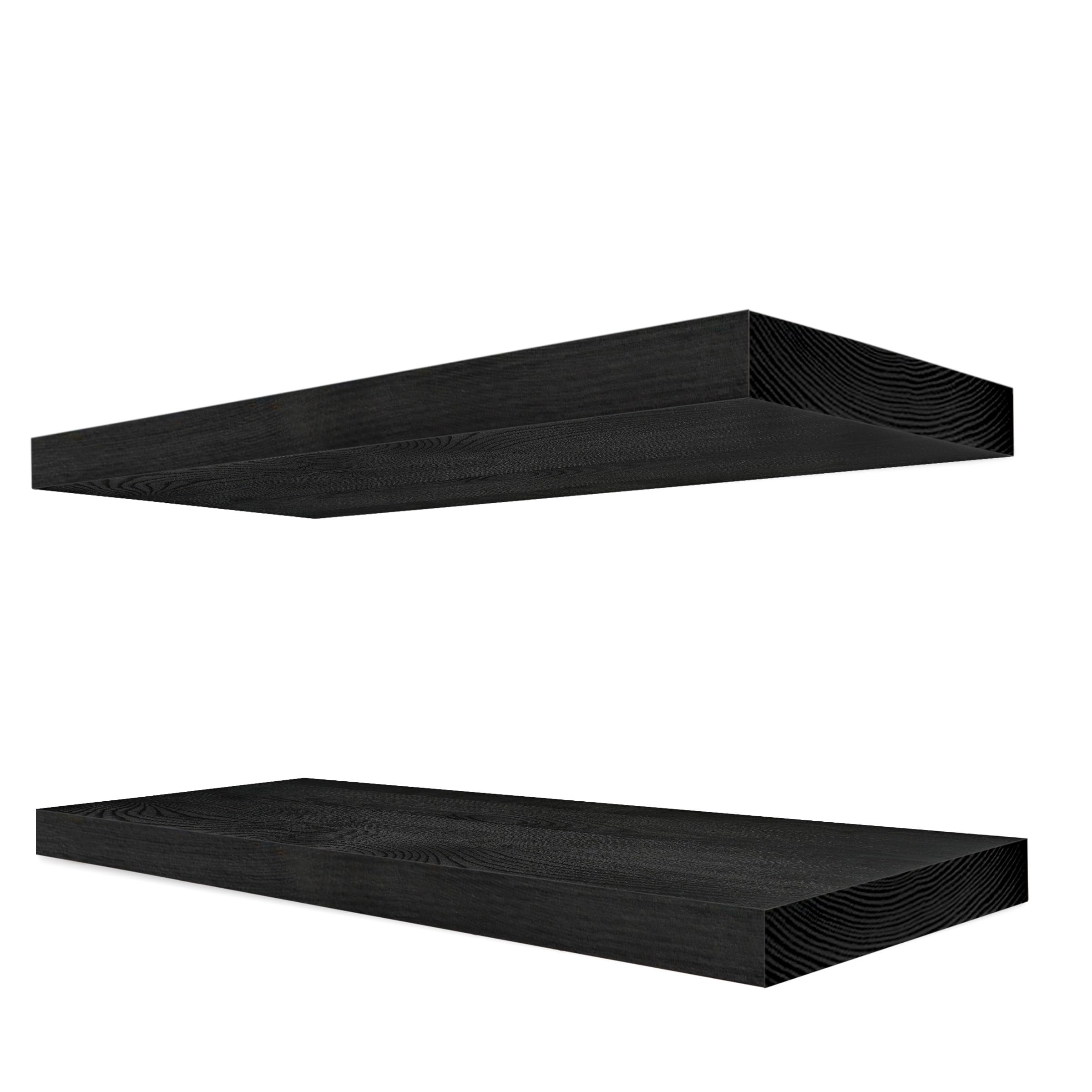 Sorbus Wood Floating Shelves for Wall - 24” Solid Wood Wall Shelves for Bathroom Decor, Books, Bedroom & Living Room - Set of 2 Black Wall Mounted Kitchen Shelves - Durable Solid Pine - Image 9