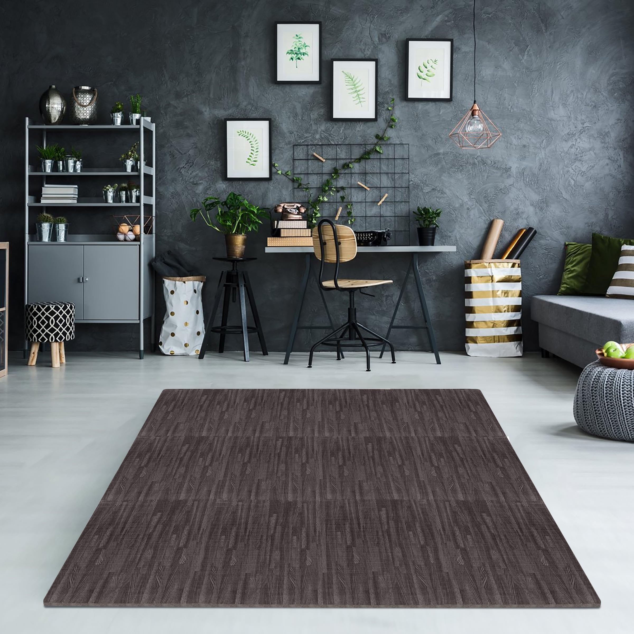 Sorbus Wood Grain Floor Mats Foam Interlocking Mats Each Tile 1 Square Foot 3/8-Inch Thick Flooring Mat Tiles - Home Office Playroom Basement Trade Show (16 Tiles,16 Sq ft, Wood Grain - Carbon) - Image 9