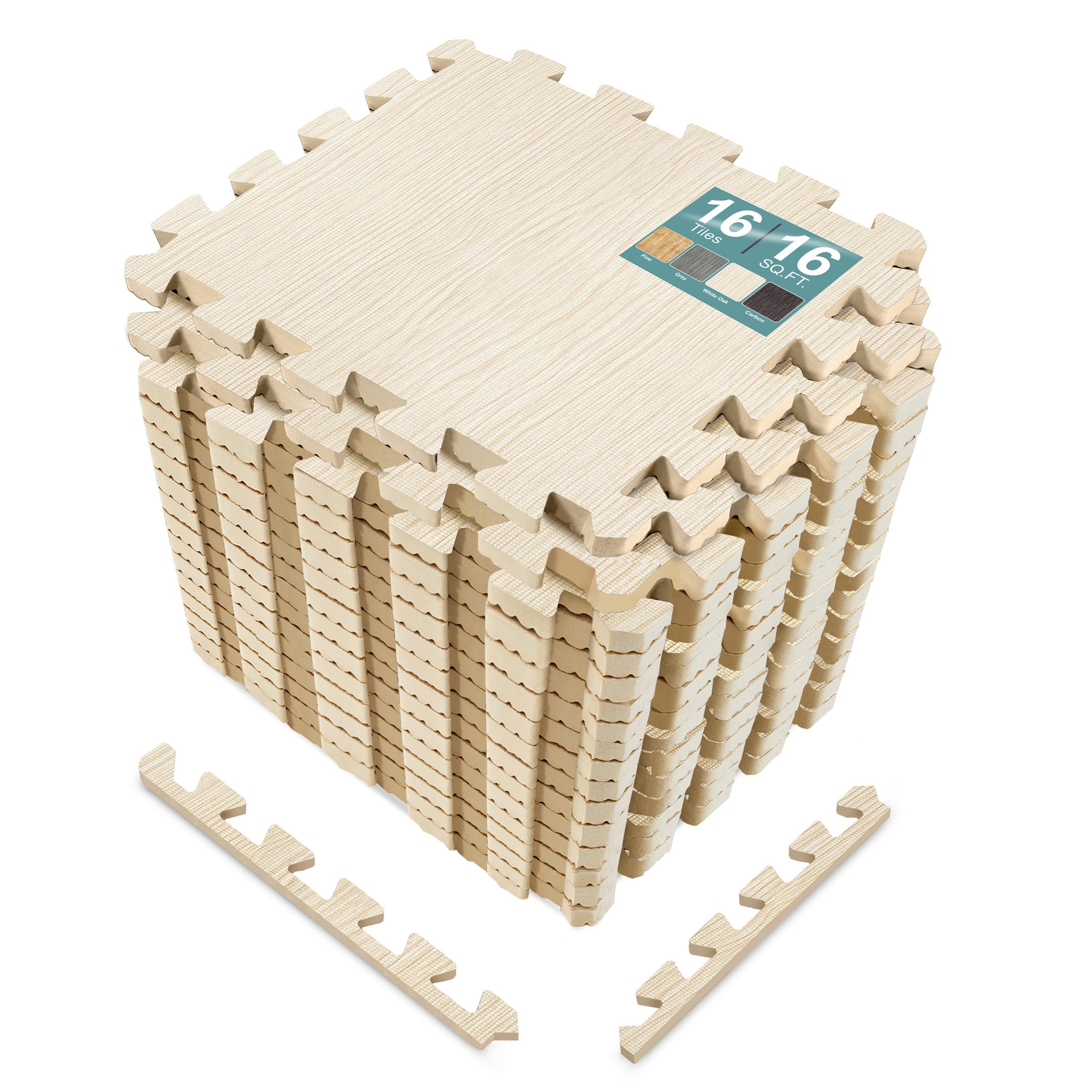 Sorbus Wood Grain Floor Mats Foam Interlocking Mats Each Tile 1 Square Foot 3/8-Inch Thick Flooring Wood Mat Tiles - Home Office Playroom Basement Trade Show (16 Tiles,16 Sq ft - Light Pine)