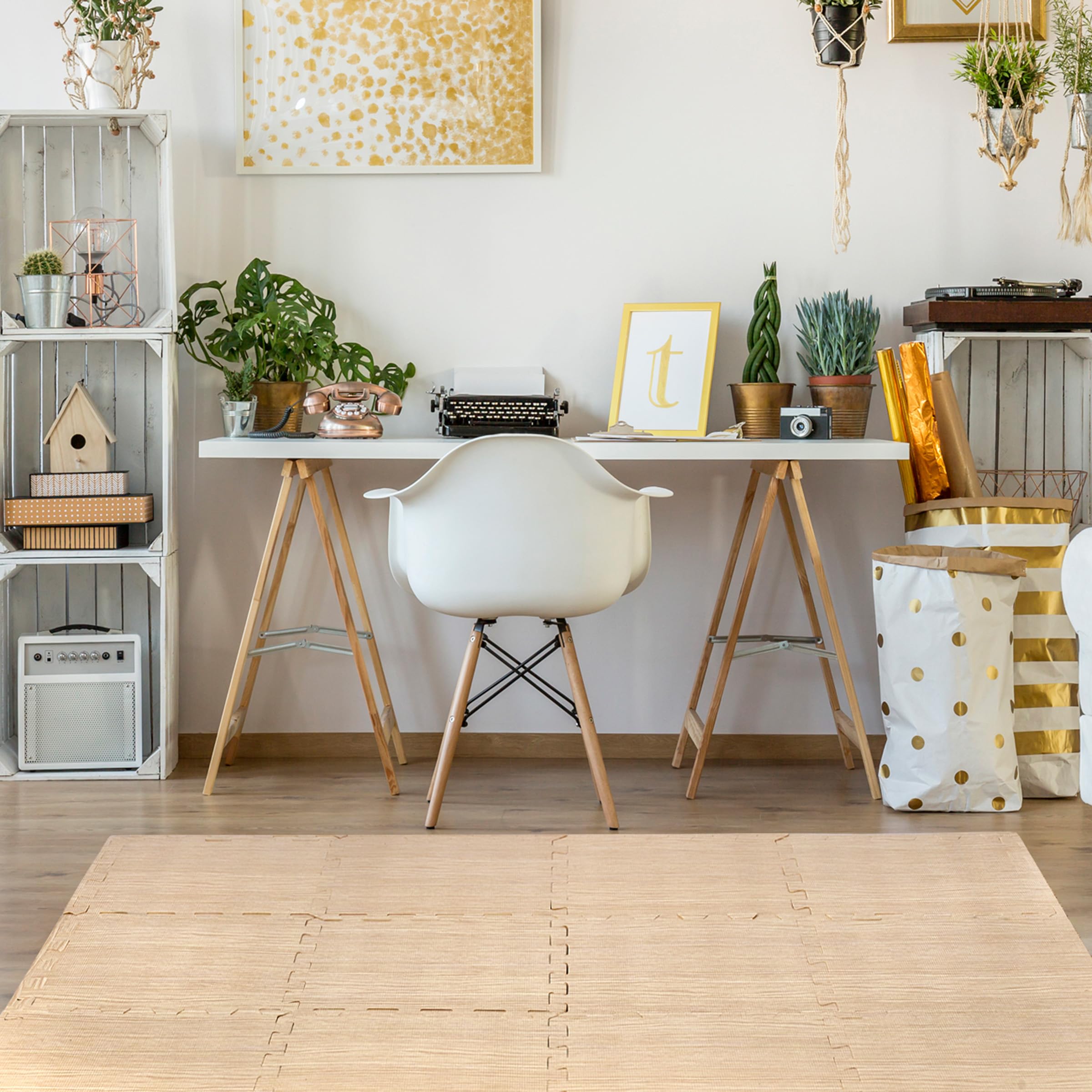 Sorbus Wood Grain Floor Mats Foam Interlocking Mats Each Tile 1 Square Foot 3/8-Inch Thick Flooring Wood Mat Tiles - Home Office Playroom Basement Trade Show (16 Tiles,16 Sq ft - Light Pine) - Image 3