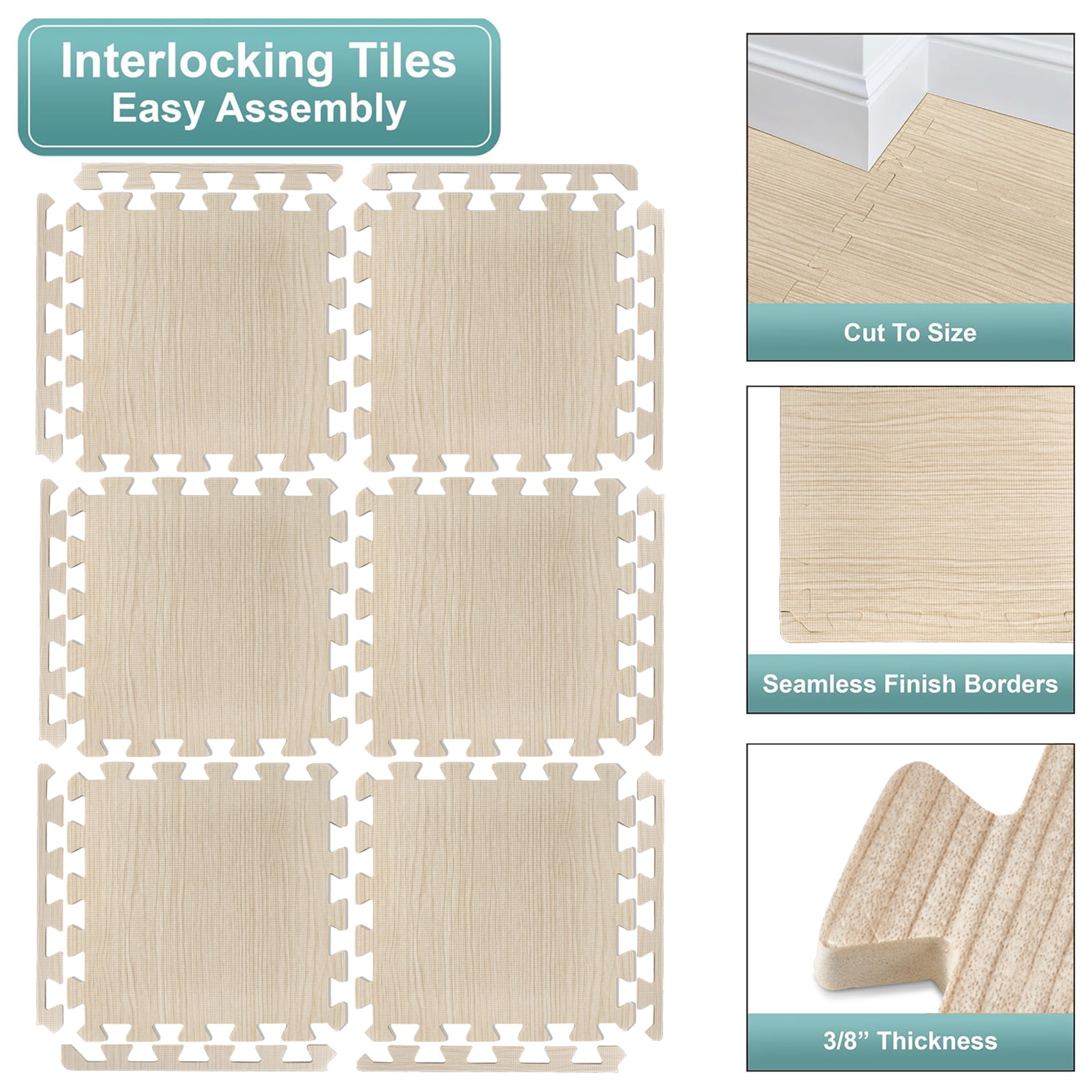 Sorbus Wood Grain Floor Mats Foam Interlocking Mats Each Tile 1 Square Foot 3/8-Inch Thick Flooring Wood Mat Tiles - Home Office Playroom Basement Trade Show (16 Tiles,16 Sq ft - Light Pine) - Image 4