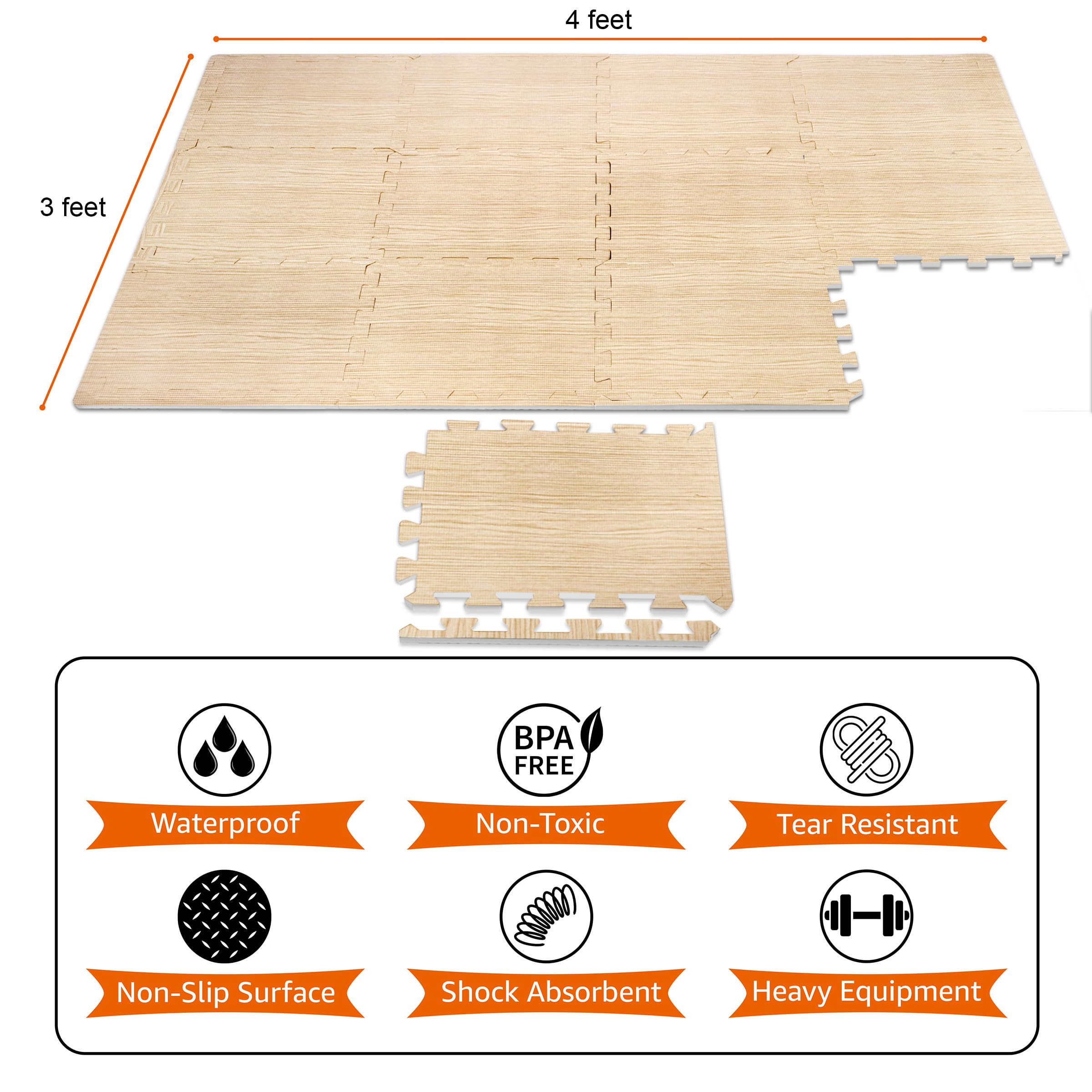 Sorbus Wood Grain Floor Mats Foam Interlocking Mats Each Tile 1 Square Foot 3/8-Inch Thick Flooring Wood Mat Tiles - Home Office Playroom Basement Trade Show (16 Tiles,16 Sq ft - Light Pine) - Image 7