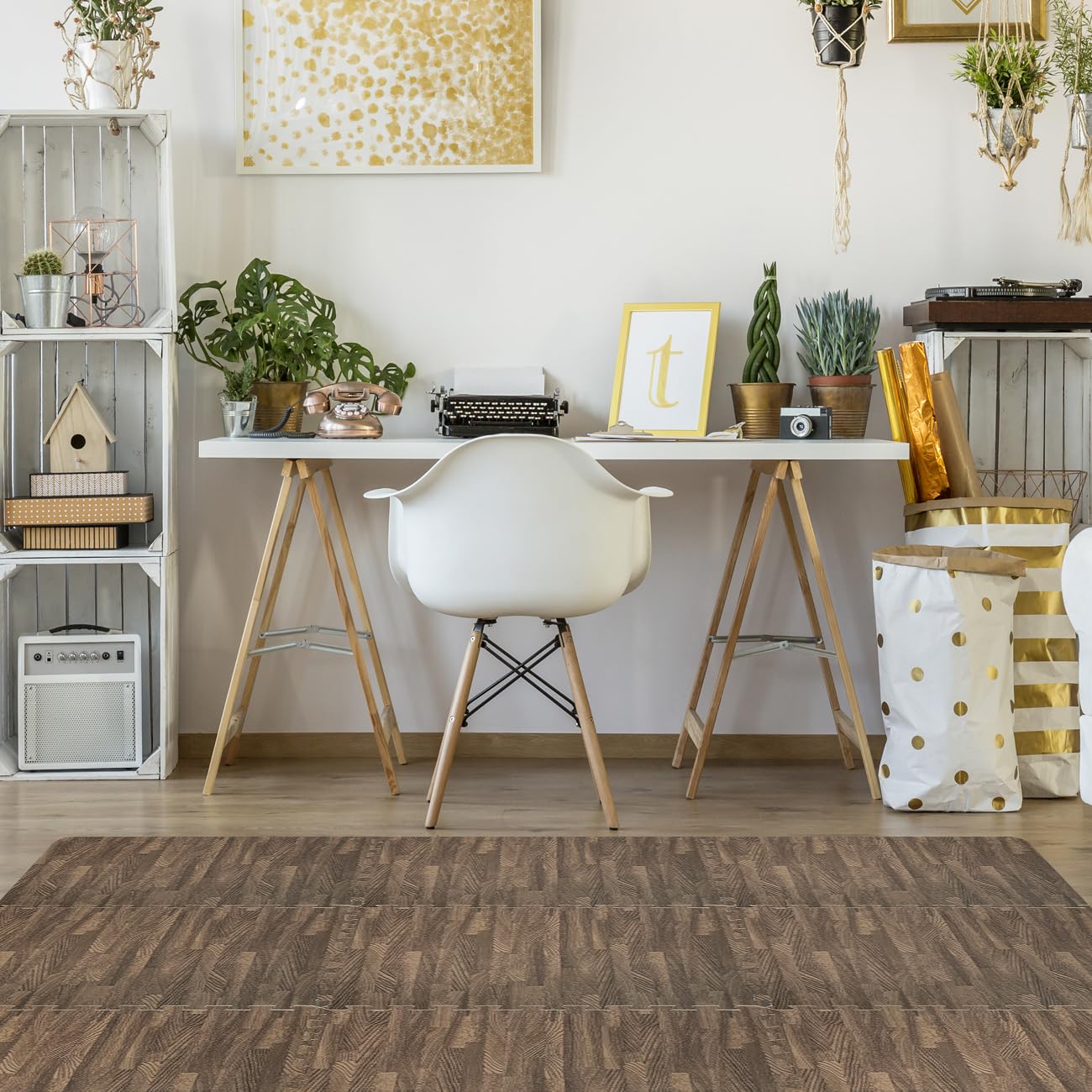 Sorbus Wood Grain Floor Tiles Foam Mat EVA Interlocking Mats Tile 3/8-Inch Thick Flooring Wood Puzzle Exercise Mats w/Borders - Home Playroom Basement, Apartment, Trade Show, Baby, Dance - Image 9