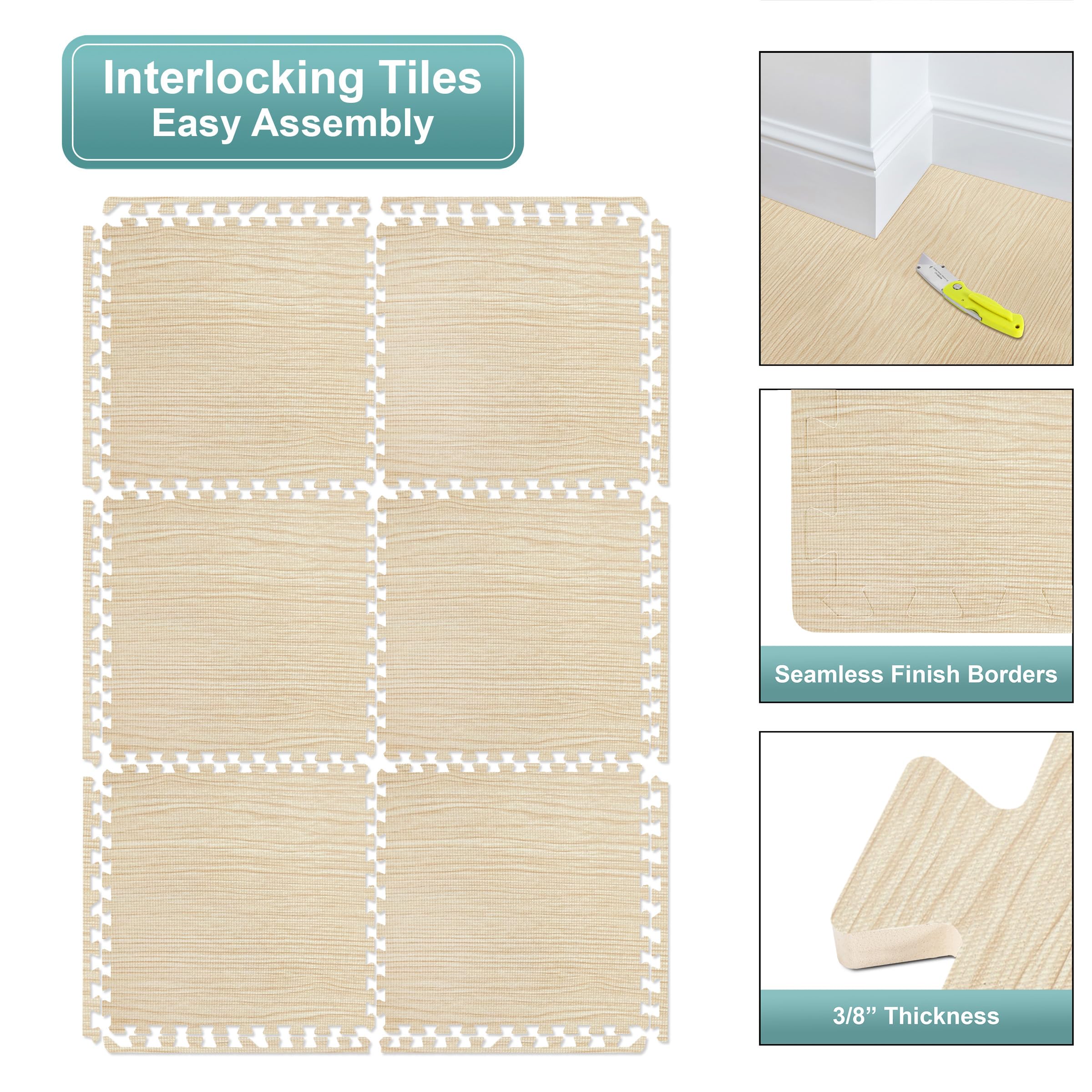 Sorbus Wood Grain Floor Tiles Foam Mat EVA Interlocking Mats Tile 3/8-Inch Thick Flooring Wood Puzzle Exercise Mats w/Borders - Home Playroom Basement, Apartment, Trade Show, Baby, Dance - Image 7